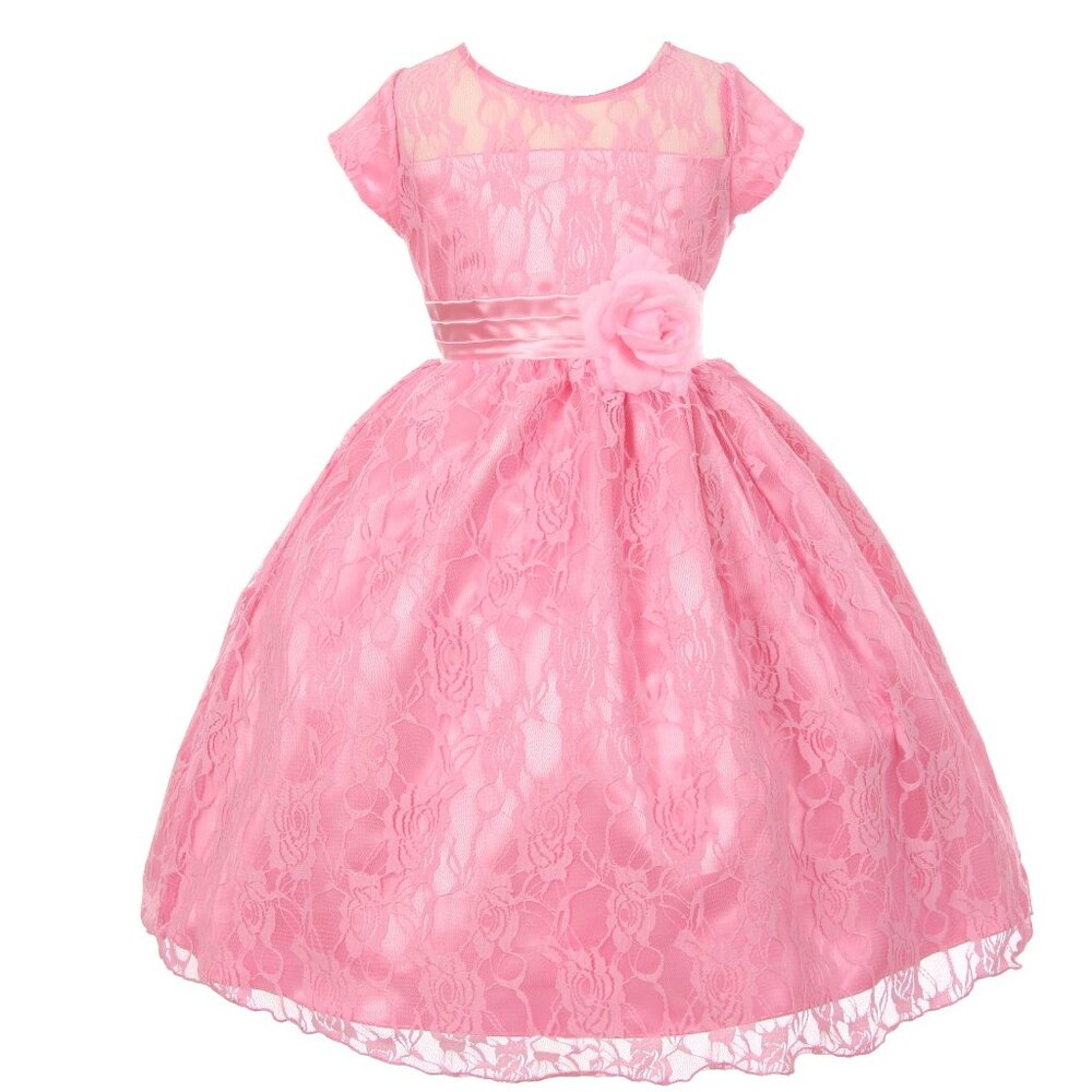 Cap Sleeve Sash Lace Overlay Special Occasion Party Flowers Girl Dress New Pink